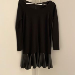 Black long sleeve dress with faux leather trim